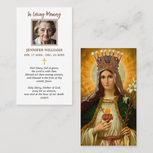 Tarjetas de Oración Nuestra Señora Sagrado Corazón (Anverso / Reverso)