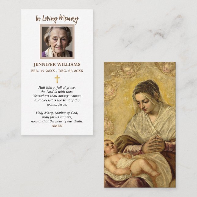 Tarjetas de Oración Nuestra Señora Virgen María y  (Anverso / Reverso)