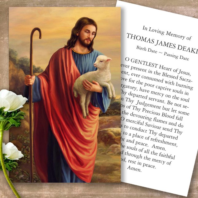 Tarjetas de oración | Oveja perdida (Forever in our hearts, celebration of life, in loving memory of, prayer cards for bereavement)