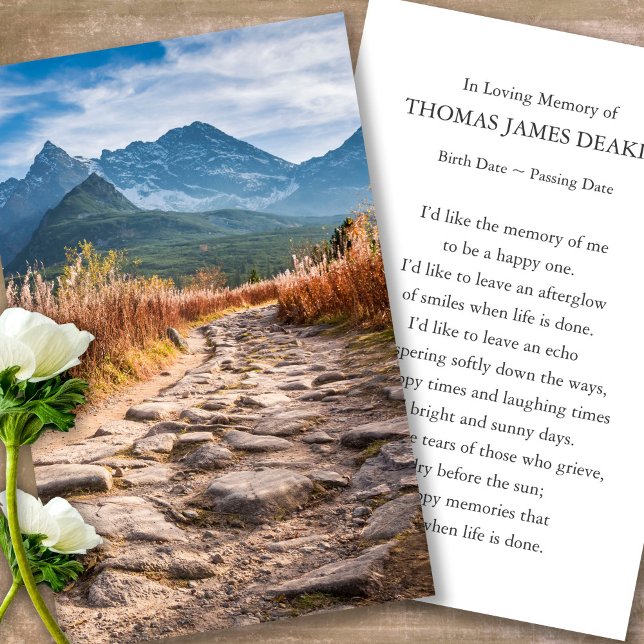 Tarjetas de oración para la montaña Funeral Valley (mountain, valley, celebration of life, in loving memory of, prayer cards for bereavement)