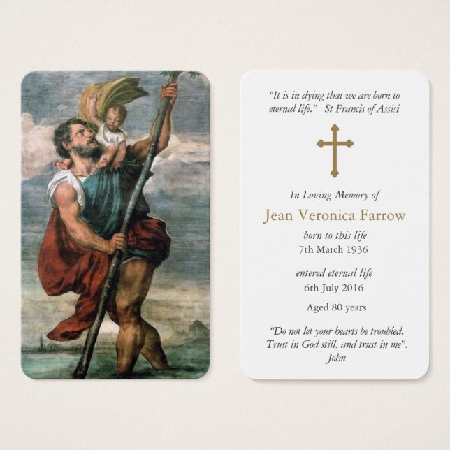 Tarjetas de oración | St Christopher (Anverso y reverso)