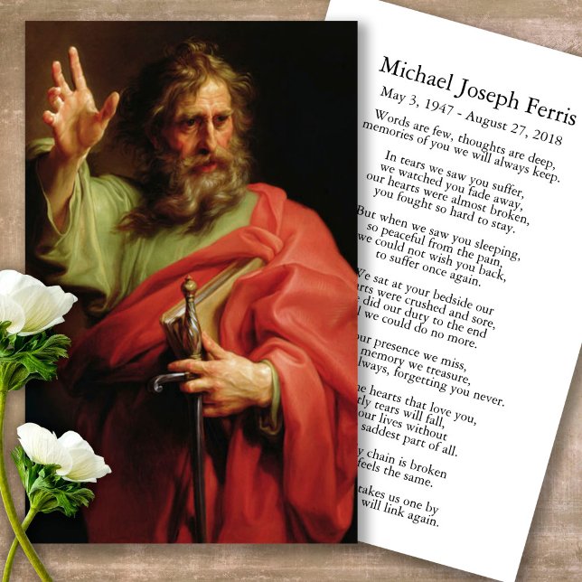 Tarjetas de oración | St. Paul - Deluxe (catholic, religious, celebration of life, in loving memory of, prayer cards for bereavement)