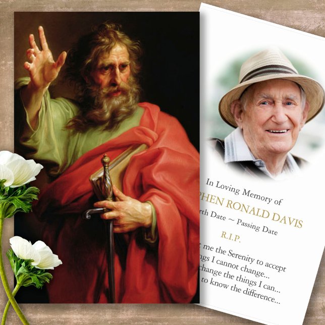 Tarjetas de oración | St. Paul y Photo - Deluxe (catholic, religious, celebration of life, in loving memory of, prayer cards for bereavement)