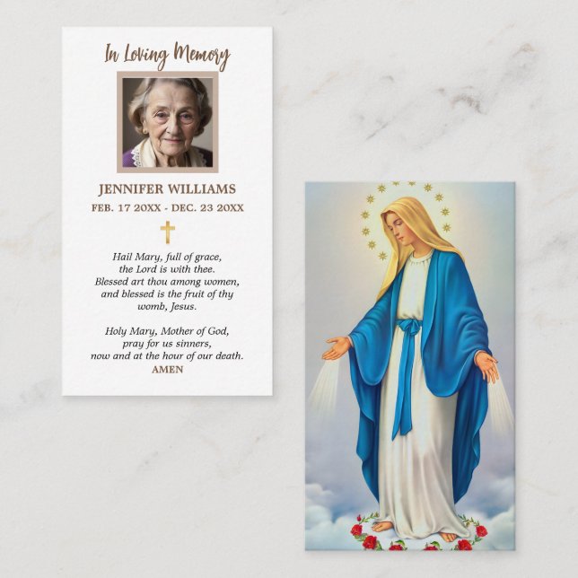 Tarjetas de Oración Virgen María Inmaculada Concep (Anverso / Reverso)