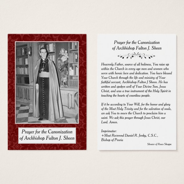 TARJETAS DE ORACIONES DE FULTON SHEEN DE ARCHBISHO (Anverso y reverso)