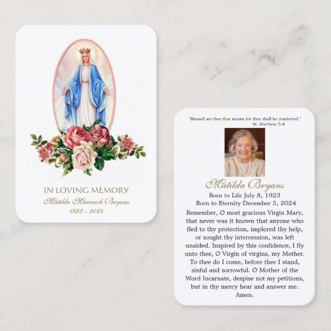 TARJETAS DE ORACIONES FUNERALES DE MATILDA (Anverso / Reverso)