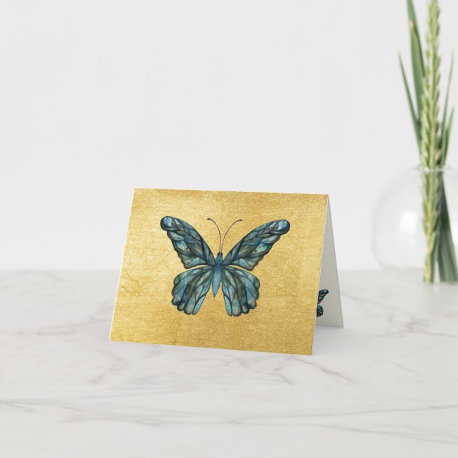 Tarjetas de oro de mariposa azul hermosas en blanc (Anverso)