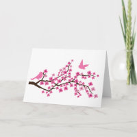 Tarjetas de pájaros bonitos en rama de flor de cer