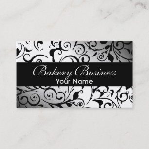 Tarjetas de panadería de damasco blanco negro para