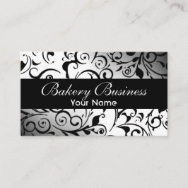 Tarjetas de panadería de damasco blanco negro para