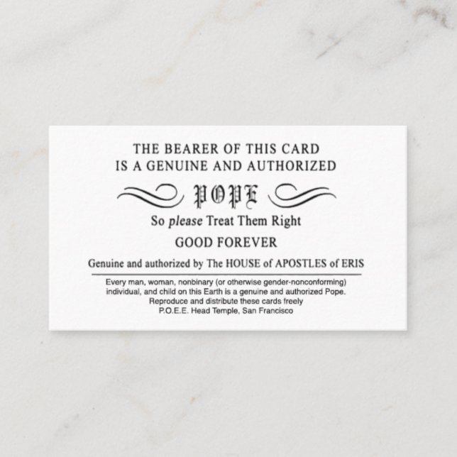 Tarjetas de Papa Erisian Discordian POEE (Anverso)