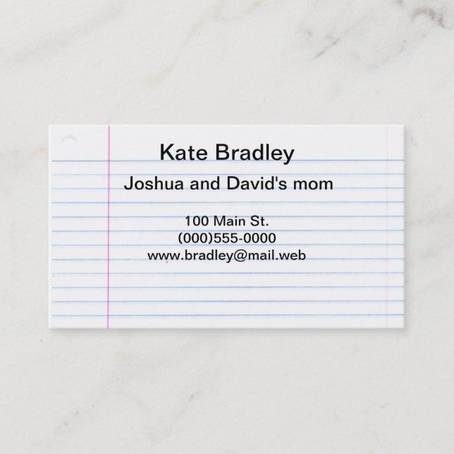 Tarjetas de papel del contacto del "cuaderno" (Anverso)