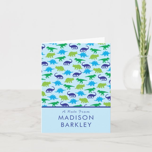 Tarjetas de Papelería de Dinosaurio Azul para Niño (Anverso)