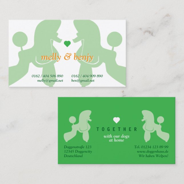 Tarjetas de pareja de caniche encantadores con cor (Anverso / Reverso)