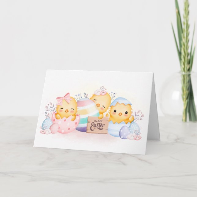 Tarjetas de Pascua Cute Chicks Huevos Graciosa Tar (Anverso)