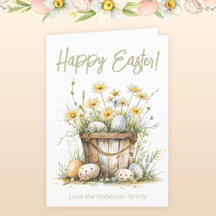 Tarjetas de Pascua Huevos Marrones Flores Tarjeta