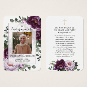 Tarjetas de Peonías Ciruela Funeral En Memoria Poe