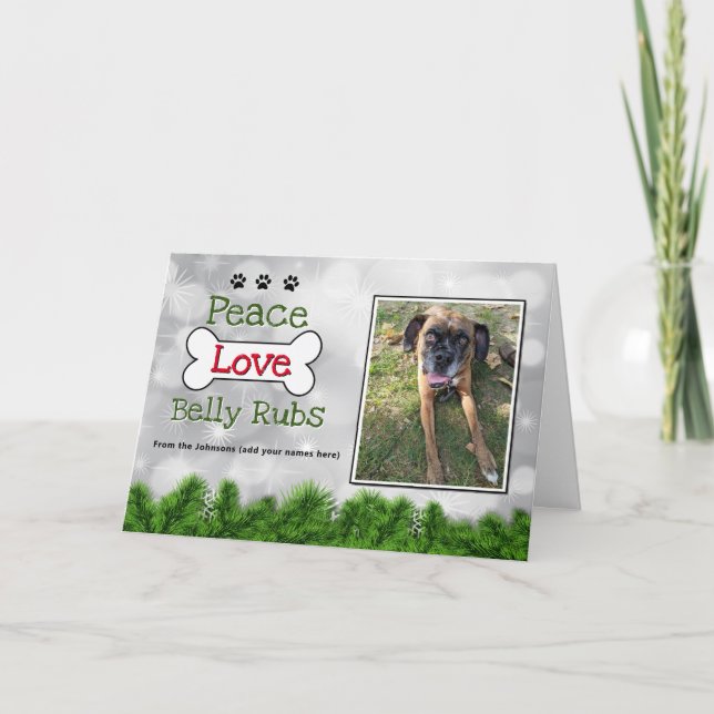Tarjetas de perro navideñas para la paz, el amor,  (Anverso)