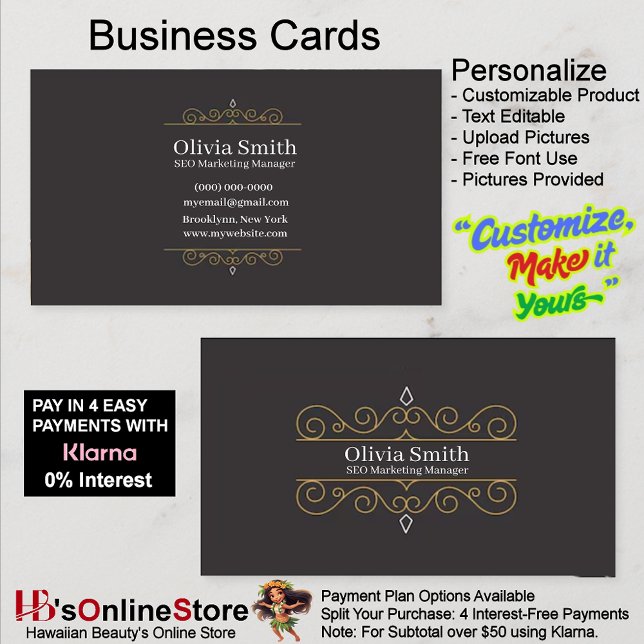 Tarjetas de personalizable elegantes para empresas (Customizable Elegant Black Business Cards 7.)