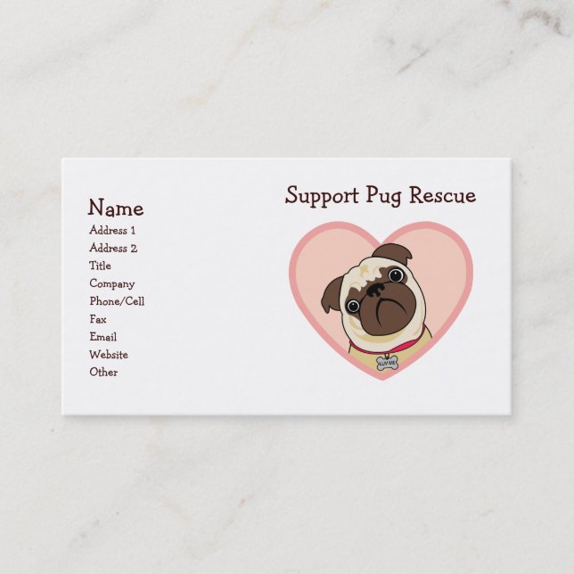 Tarjetas de personalizable Pug Business (Anverso)