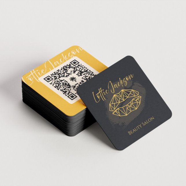 Tarjetas de Personalizado de belleza moderna (Black and golden tones beauty industry custom business card design, square shaped.)