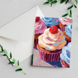 Tarjetas de pintura de cumpleaños feliz Cupcakes d