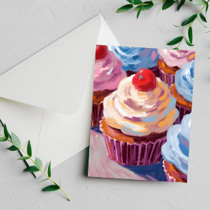 Tarjetas de pintura de cumpleaños feliz Cupcakes d