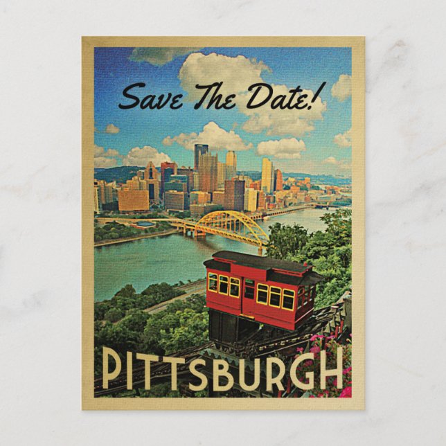 Tarjetas de Pittsburgh Save The Date Vintage Postc (Anverso)