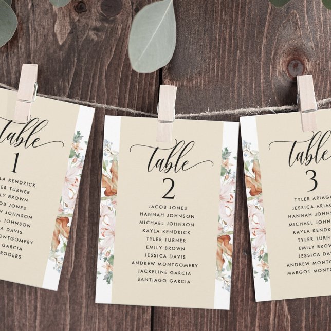 Tarjetas de Plan de Asientos Beige Blooms con Nomb (Subido por el creador)