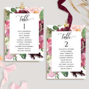 Tarjetas de Plan de Asientos Burgundy Blush con No
