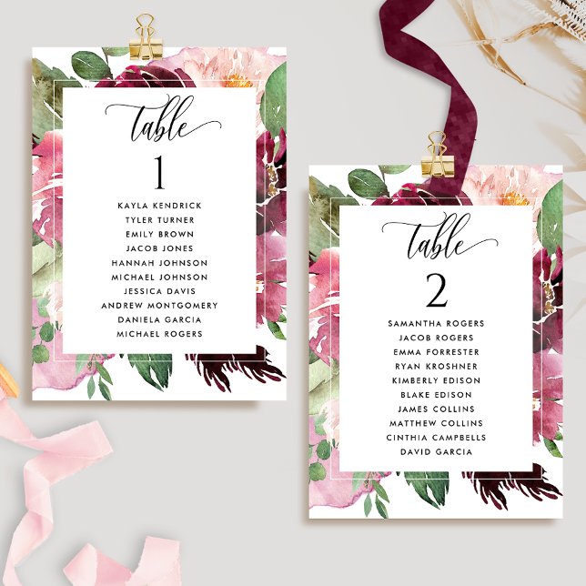 Tarjetas de Plan de Asientos Burgundy Blush con No (Subido por el creador)