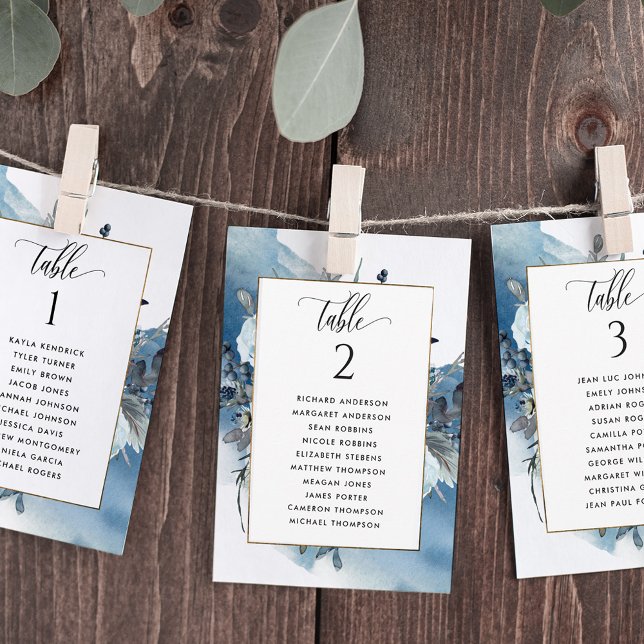 Tarjetas de Plan de Asientos Chic Blue con Nombres (Subido por el creador)