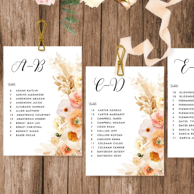 Tarjetas de plan de asientos florales de melocotón (Subido por el creador)