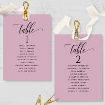 Tarjetas de Plan de Asientos Malva con Nombres de