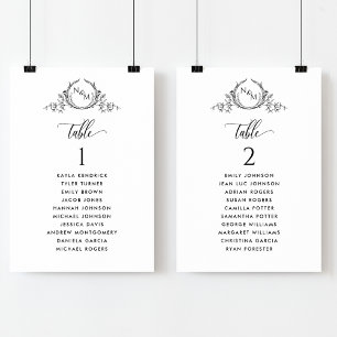 Tarjetas de plan de asientos monograma con nombres