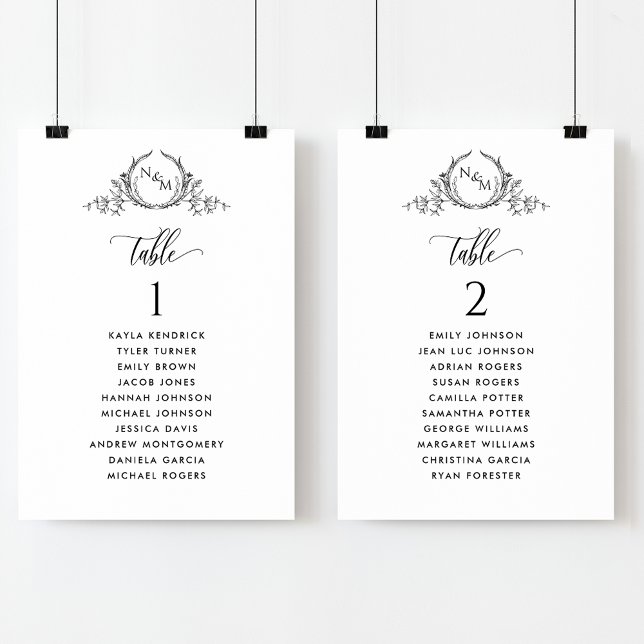 Tarjetas de plan de asientos monograma con nombres (Subido por el creador)