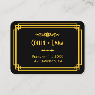Tarjetas de plaza Art Deco Black and Gold Boda
