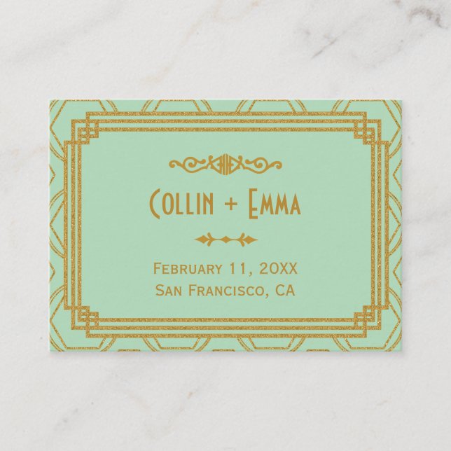 Tarjetas de plaza Boda Art Deco Mint (Anverso)