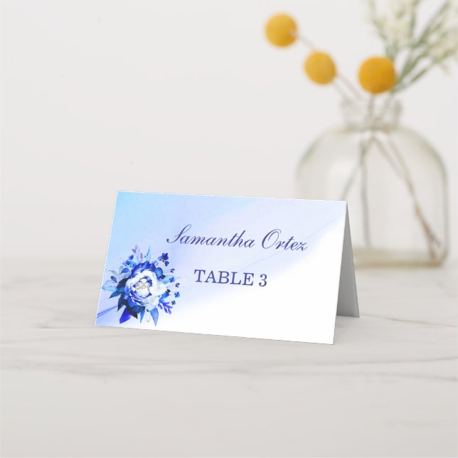 Tarjetas de plaza Boda azul y plateado (Anverso)