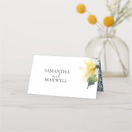 Tarjetas de plaza boda azules y amarillas