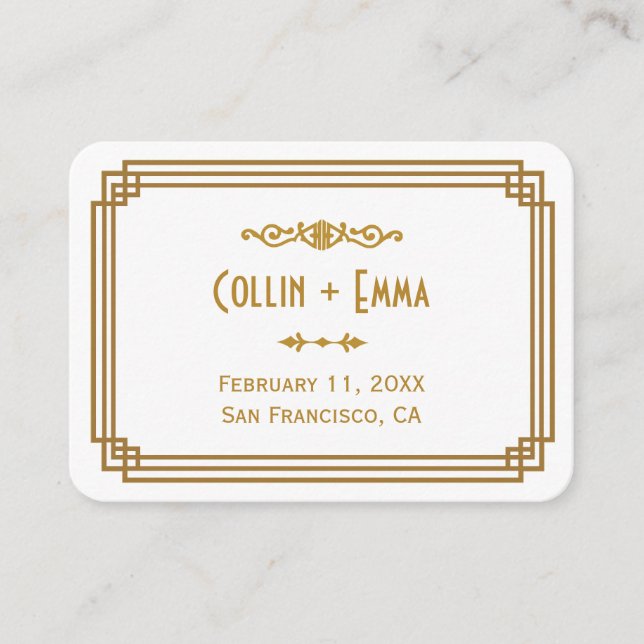 Tarjetas de plaza Boda blanca Art Deco (Anverso)