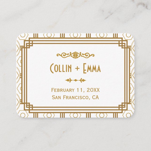Tarjetas de plaza Boda blanca Art Deco (Anverso)