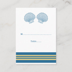 Tarjetas de plaza Boda Blue Gold Nautical Seashell