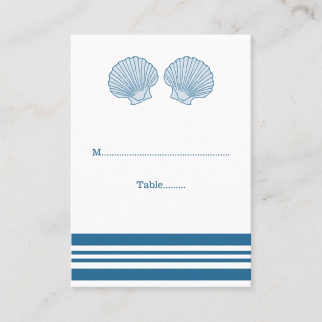 Tarjetas de plaza Boda Blue White Nautical Seashel (Anverso)