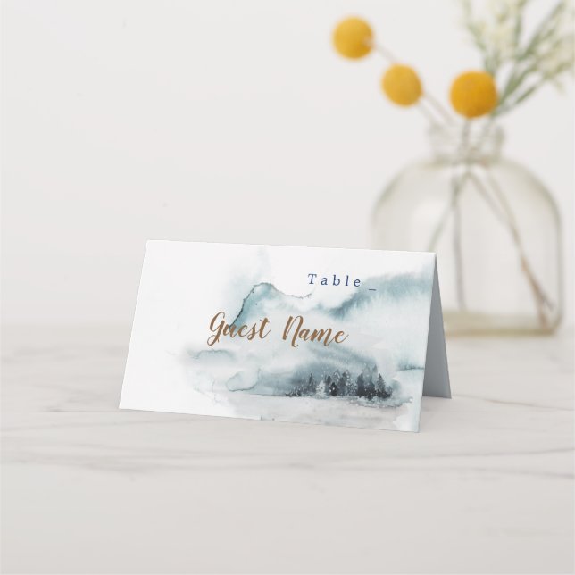 Tarjetas de plaza boda Blue winter wonderland (Anverso)