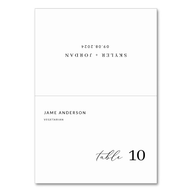 Tarjetas de plaza boda con opción de comida y menú (Anverso)