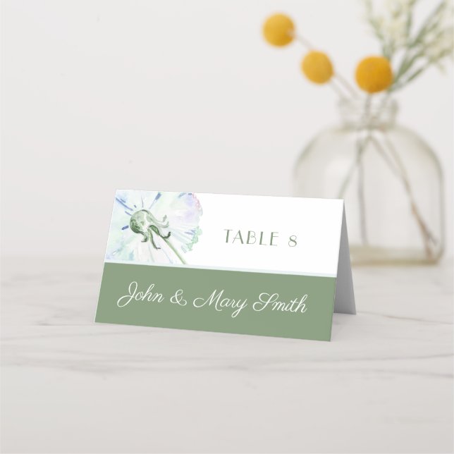 Tarjetas de plaza Boda Dandelion Watercolor (Anverso)