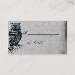 Tarjetas de plaza Boda de Búho Gótico Azul Posh