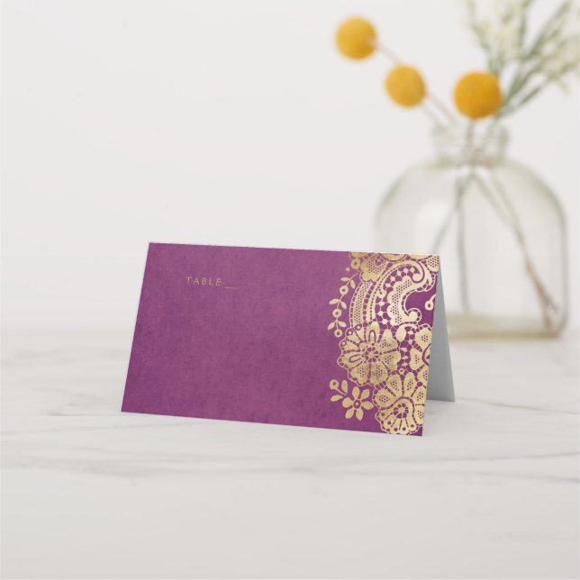 Tarjetas de plaza boda de encaje elegante morado d (Anverso)