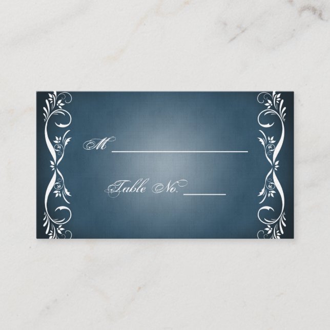 Tarjetas de plaza Boda de la floral azul medianoch (Anverso)